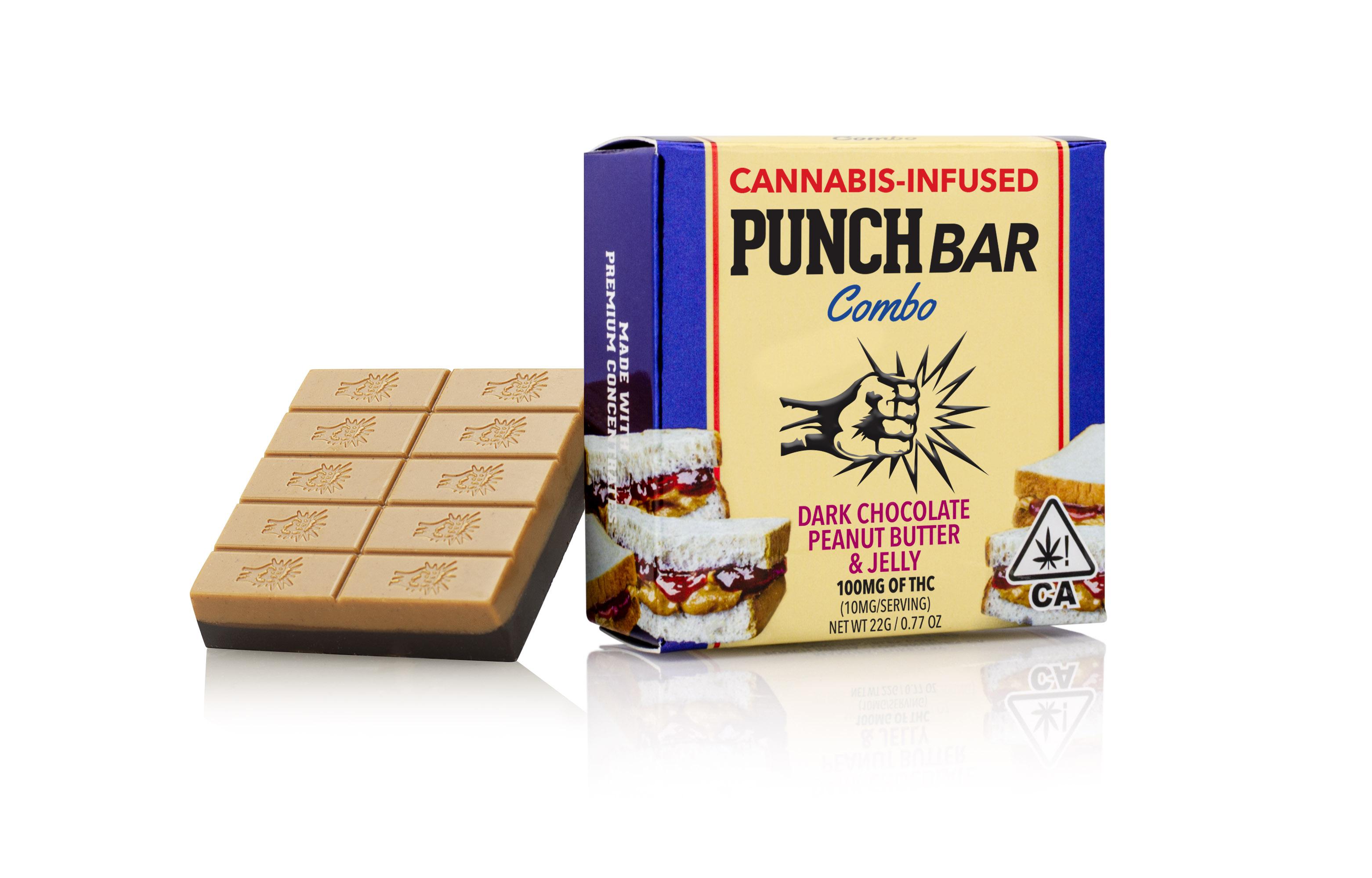 PUNCH EDIBLES - PEANUT BUTTER JELLY DARK CHOCOLATE STRAWBERRY 100MG PUNCHBAR